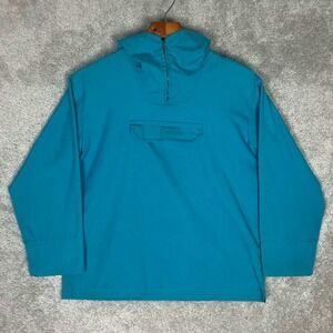 Vintage 80s Teal Blue Quarter Zip Hooded Anorak Pullover Jacket Gusum Mens 14 17